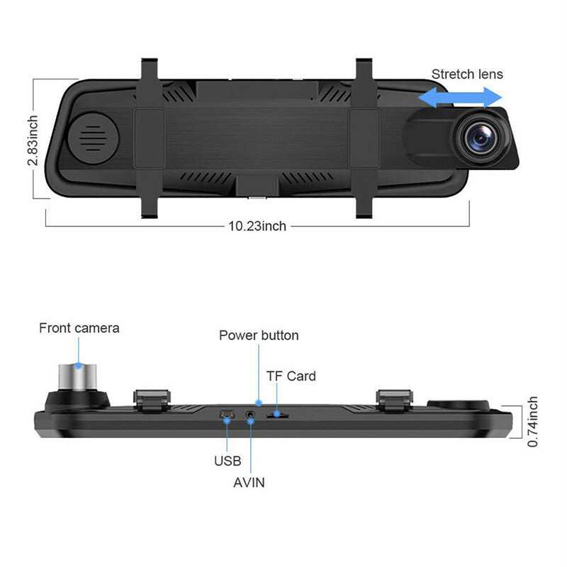 10 Touch Screen Mirror Car DVR Stream Media Dash Camera DashCam Video Recorder