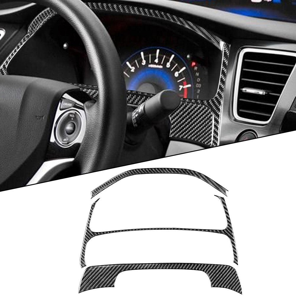 3pc Carbon Fiber Dashboard Speedometer Panel Decor Cover for Civic 13-15 v