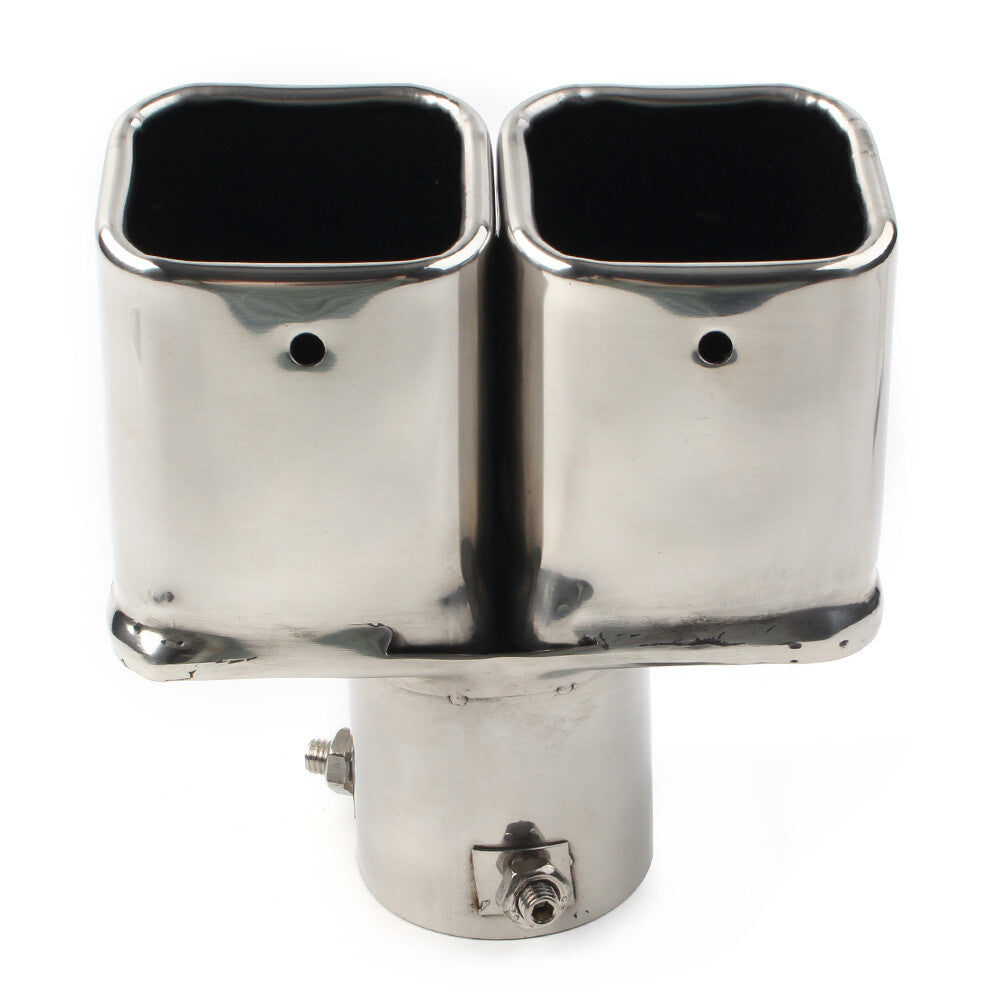 Silver Dual Universal Car Rear Exhaust Pipe Tail Muffler Tip Square Accessories