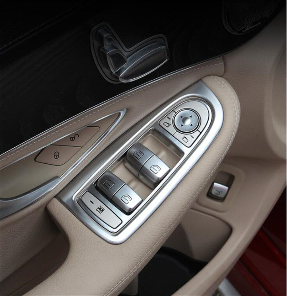 Silver ABS Window Lift Switch Button Trim for Benz C GLC Class W205 X253 2015-19
