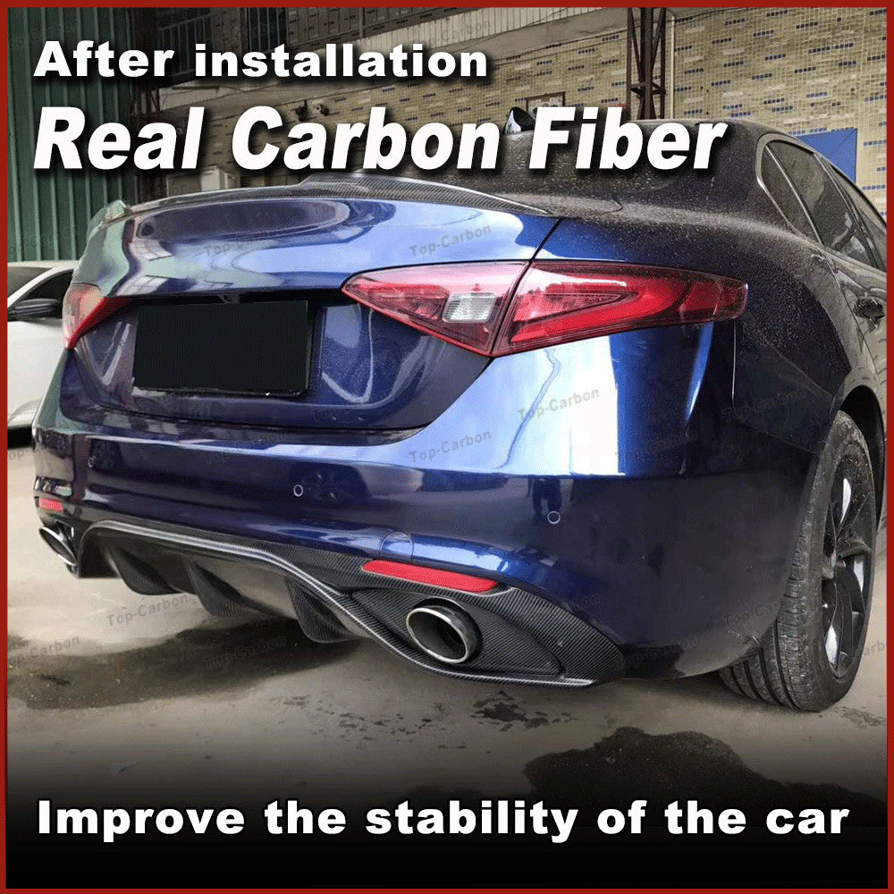 for Alfa Romeo Giulia Carbon Rear Bumper Diffuser W/ Exhaust Tips Tailpipe 17-19