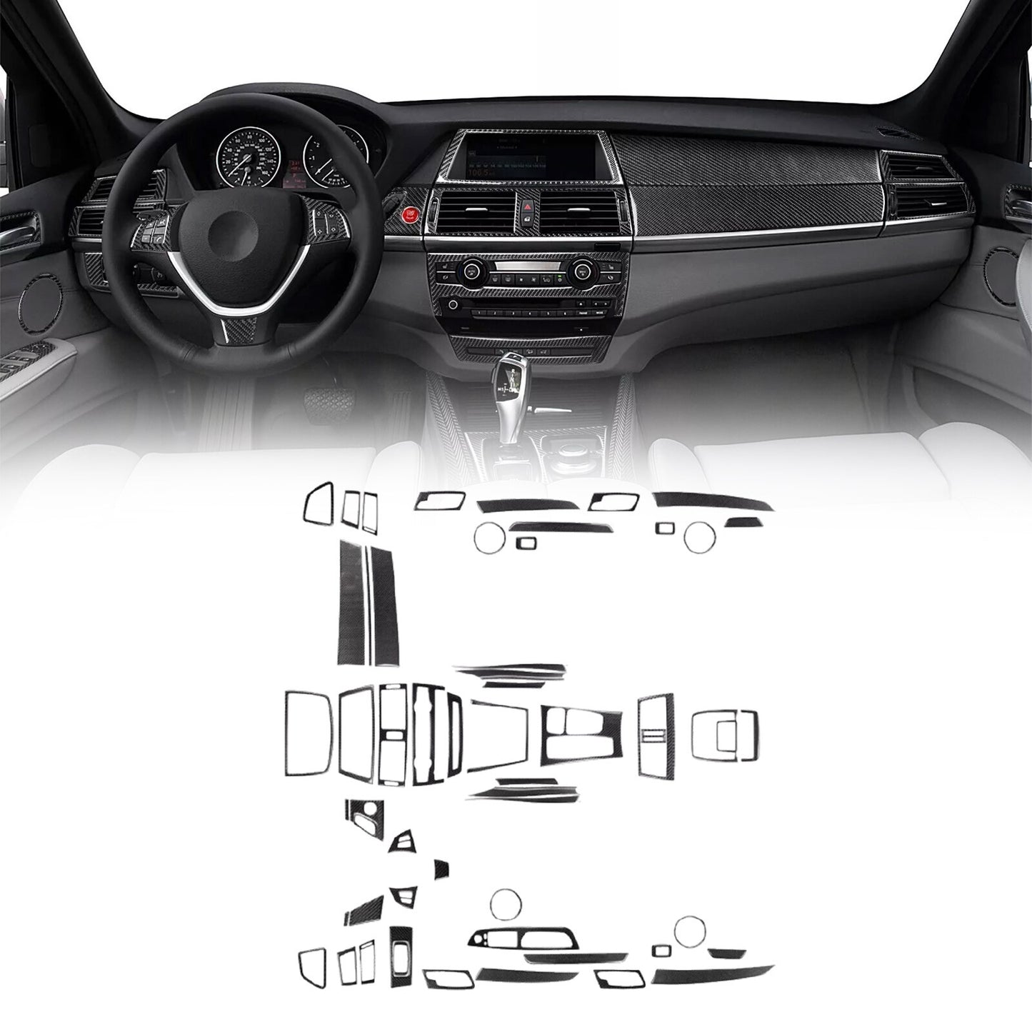 70Pcs Carbon Fiber Kits Full Interior Cover Trim for BMW X5 E70 X6 E71 2007-2013