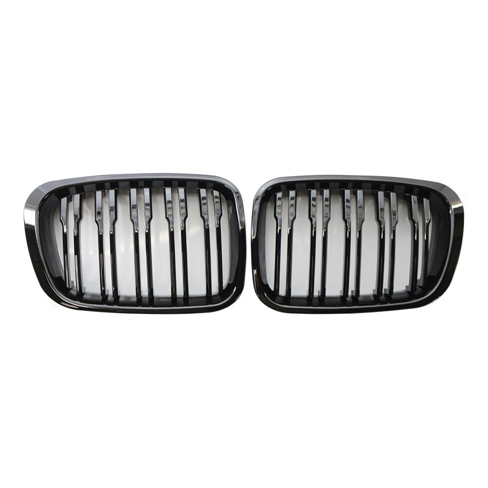 Pair Gloss Front Twin Bar Grille Grills FIT for BMW 3 Series E46 1999-01 4 Door