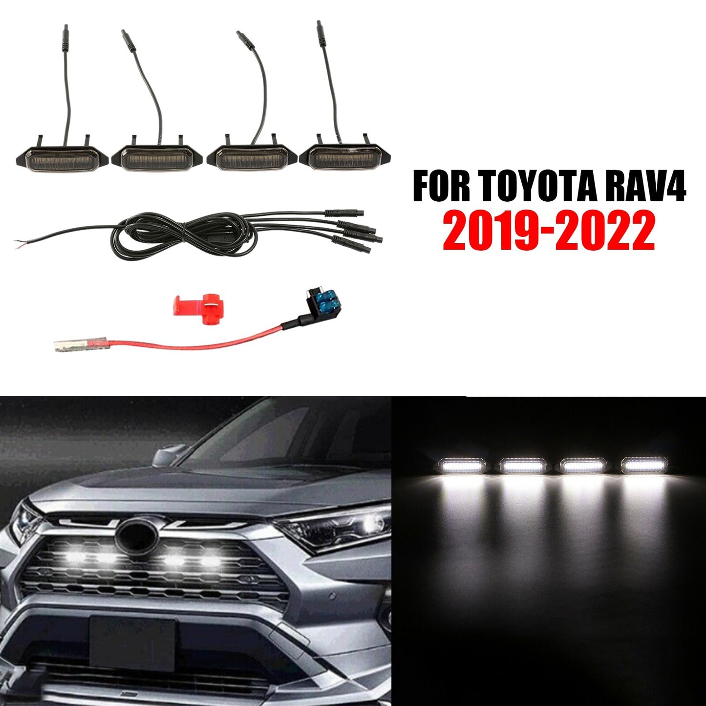 White light LED Grille Light Replace Kits fit 2019-2022 for Toyota RAV4 Accessory AT