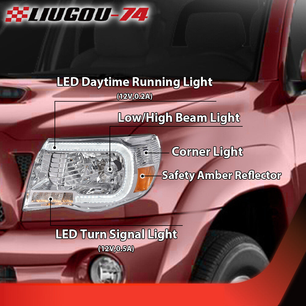 Suitable for Tacoma 2005-11 LED DRL tube chrome plated headlights- v