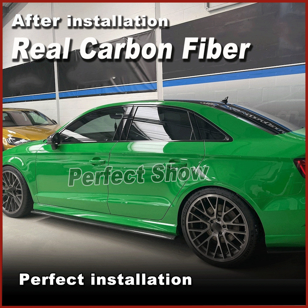 for Audi A3 Sline S3 Sedan 2014-2020 REAL Carbon Side Skirts Bumper Lip Spoiler
