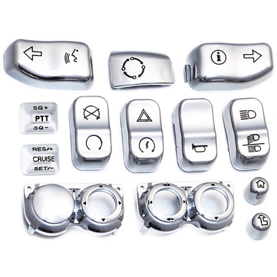 13PCS Chrome Hand Control Switch Housing Button Cover Cap Fit for Harley 2014-UP Q