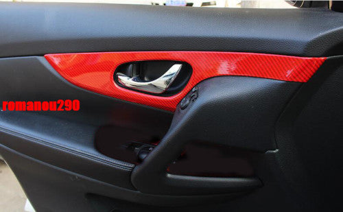 4for Nissan Rogue 2014-2020 Red Carbon Fiber Inner Door Bowl Panel Cover Trim