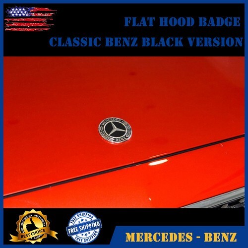 FOR Black Classic Front Hood Emblem Flat Laurel Wreath Badge for Mercedes AMG 57mm