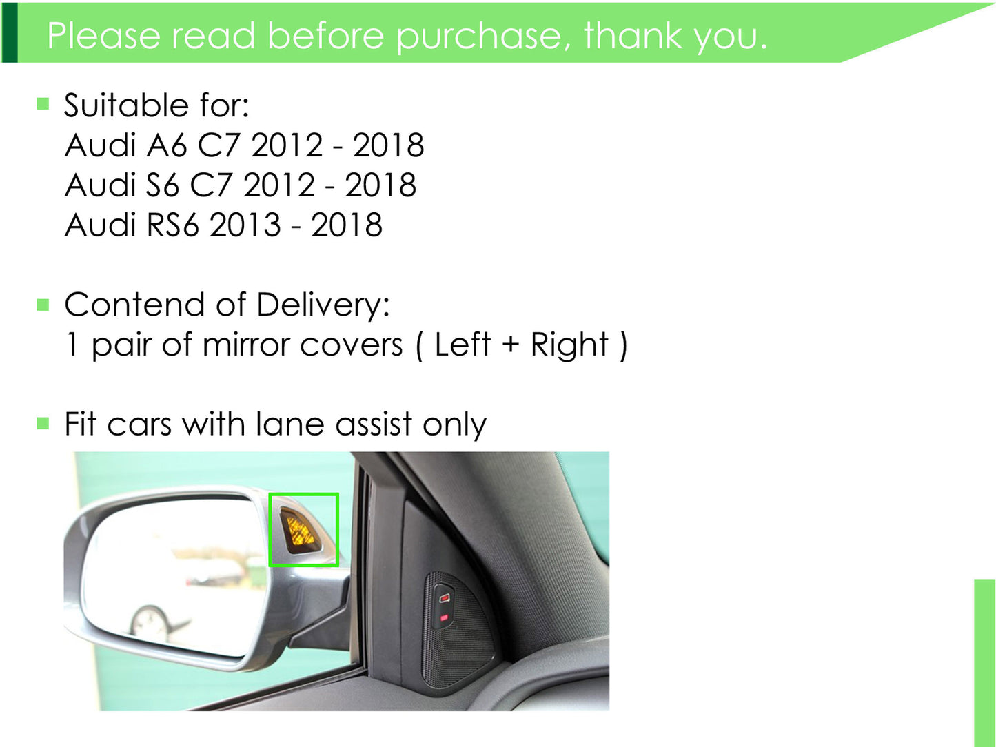 Matte for CHRome Side Mirror Cover Caps for for Audi A6 C8 A7 for A8 19+ With Lane Assist v