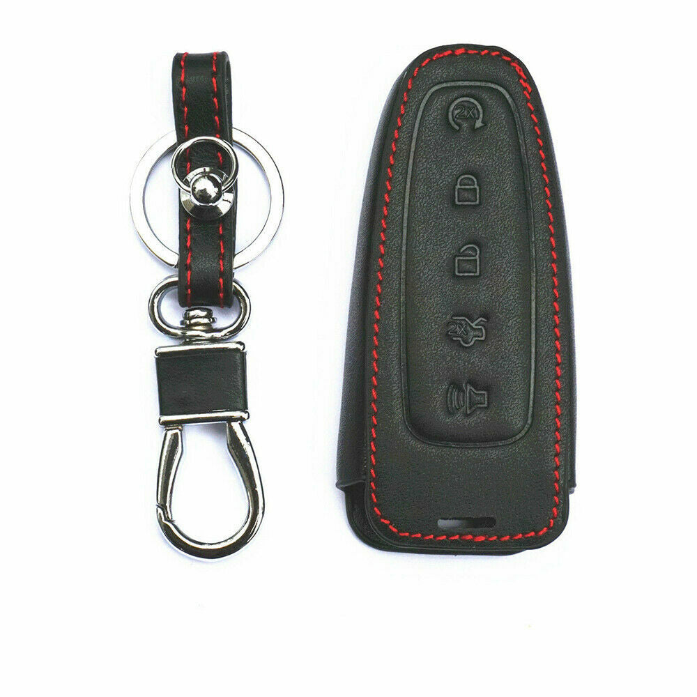 Black Leather for ford Edge Taurus for Smart Remote 5 Button Key Cover Case Fob Q