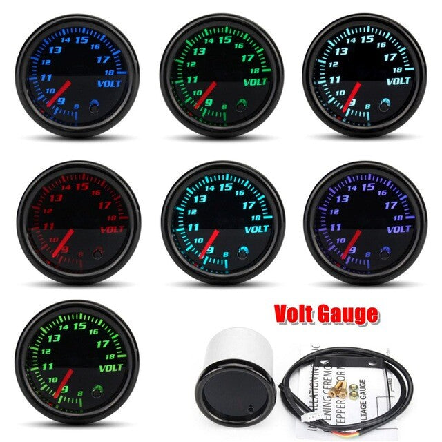 2 52mm 7 Color LED 8V-16V Volt Gauge Volt Meter Universal ONLY FOR CAR