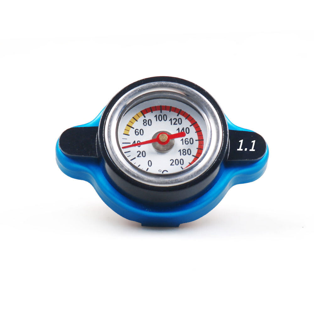 Blue Thermostatic Gauge Radiator Cap 1.1Bar Big Head Water Temp Meter Car Racing