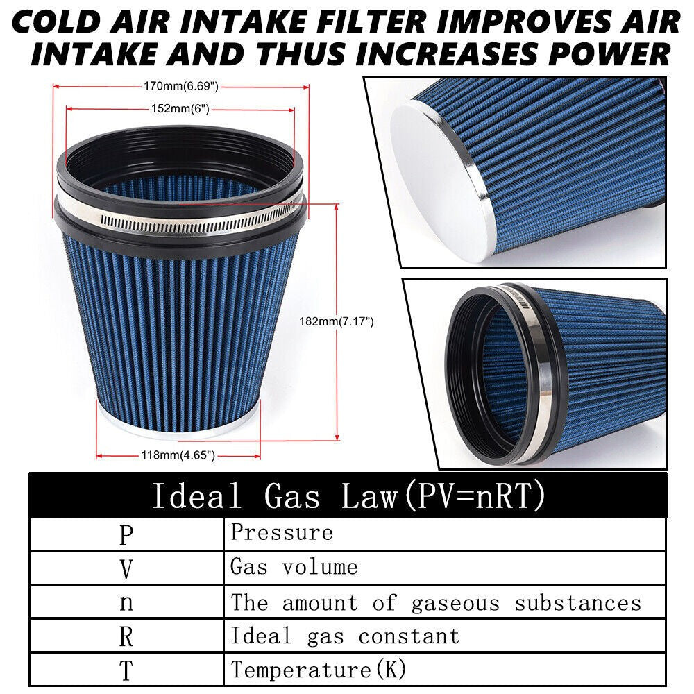 Blue Short 6 152mm Inlet Truck Air Intake Cone Replacement Dry Air Filter Q