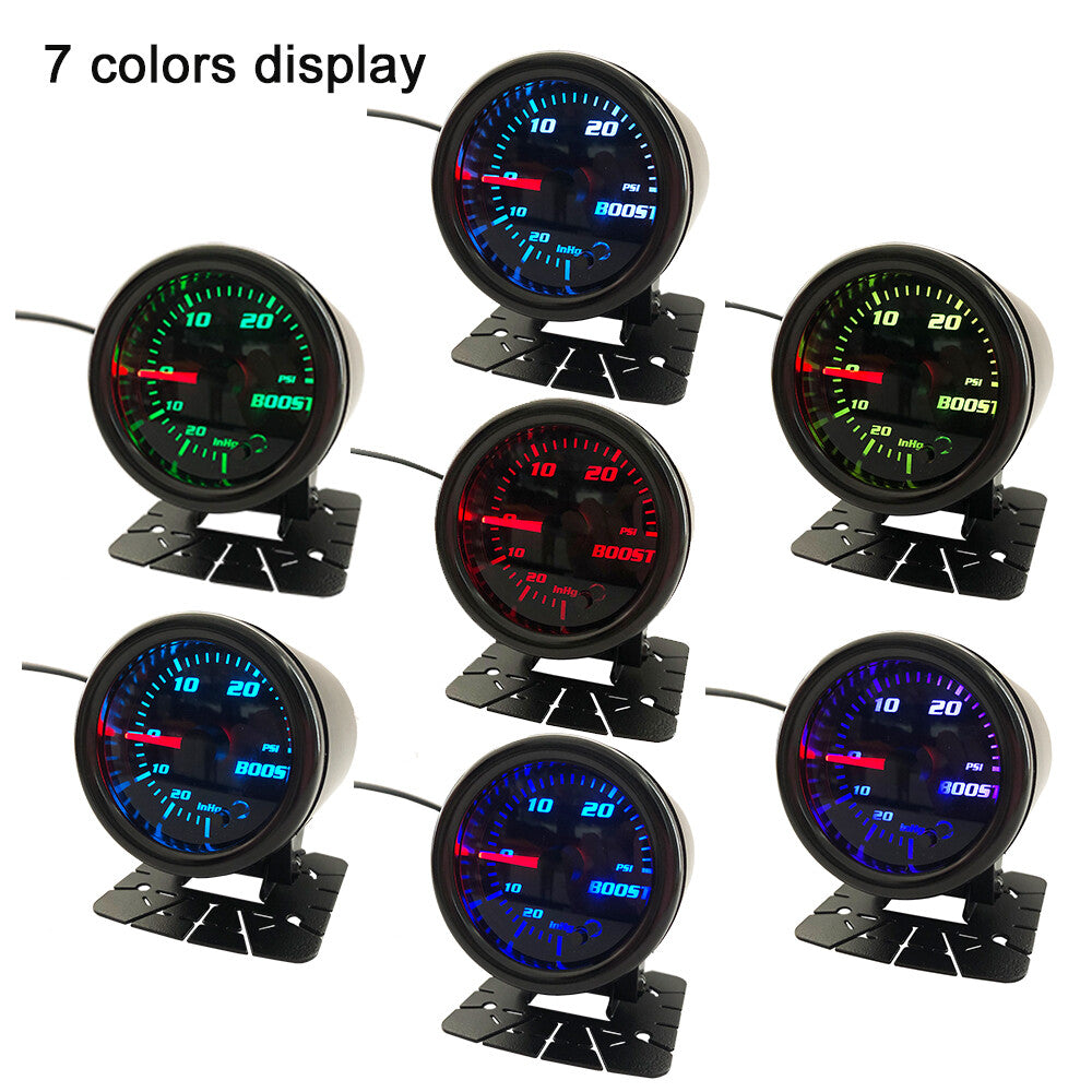 2 52mm Turbo Boost Meter 7 Color T0-30 PSI Pressure Vacuum Boost Gauge W/ Cup