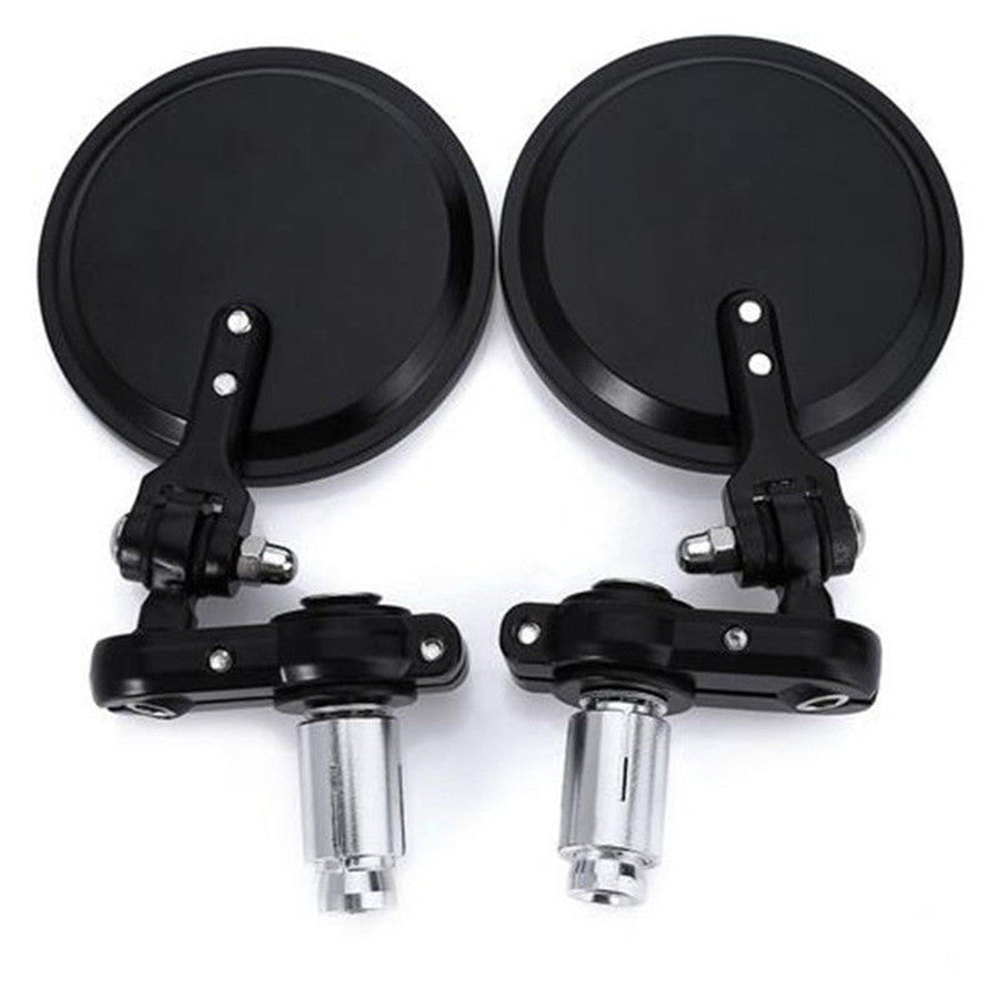 3 Round Black 7/8 Folding Handle Bar End Side Mirror Cafe Racer Bobber Custom Q