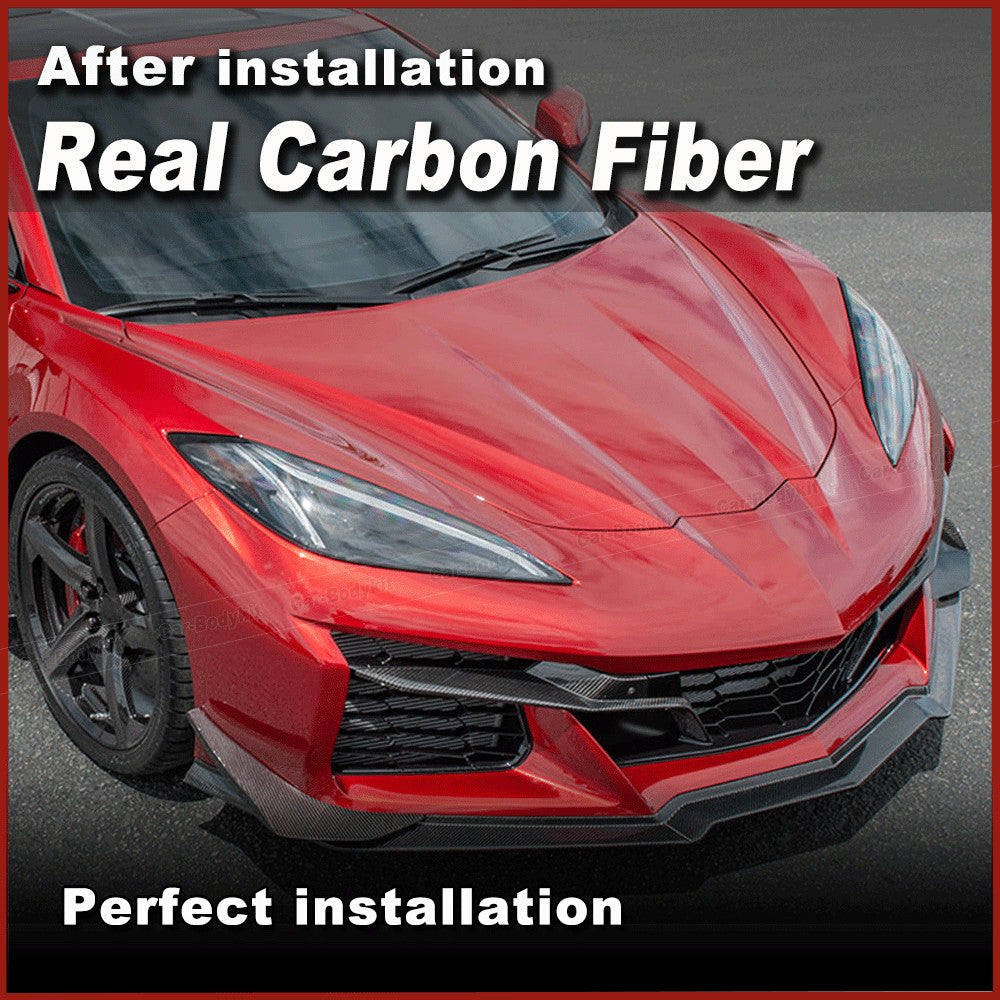 for Chevrolet for Corvette C8 Z06 20UP REAL CARBON Front Bumper Splitter Canards Fin