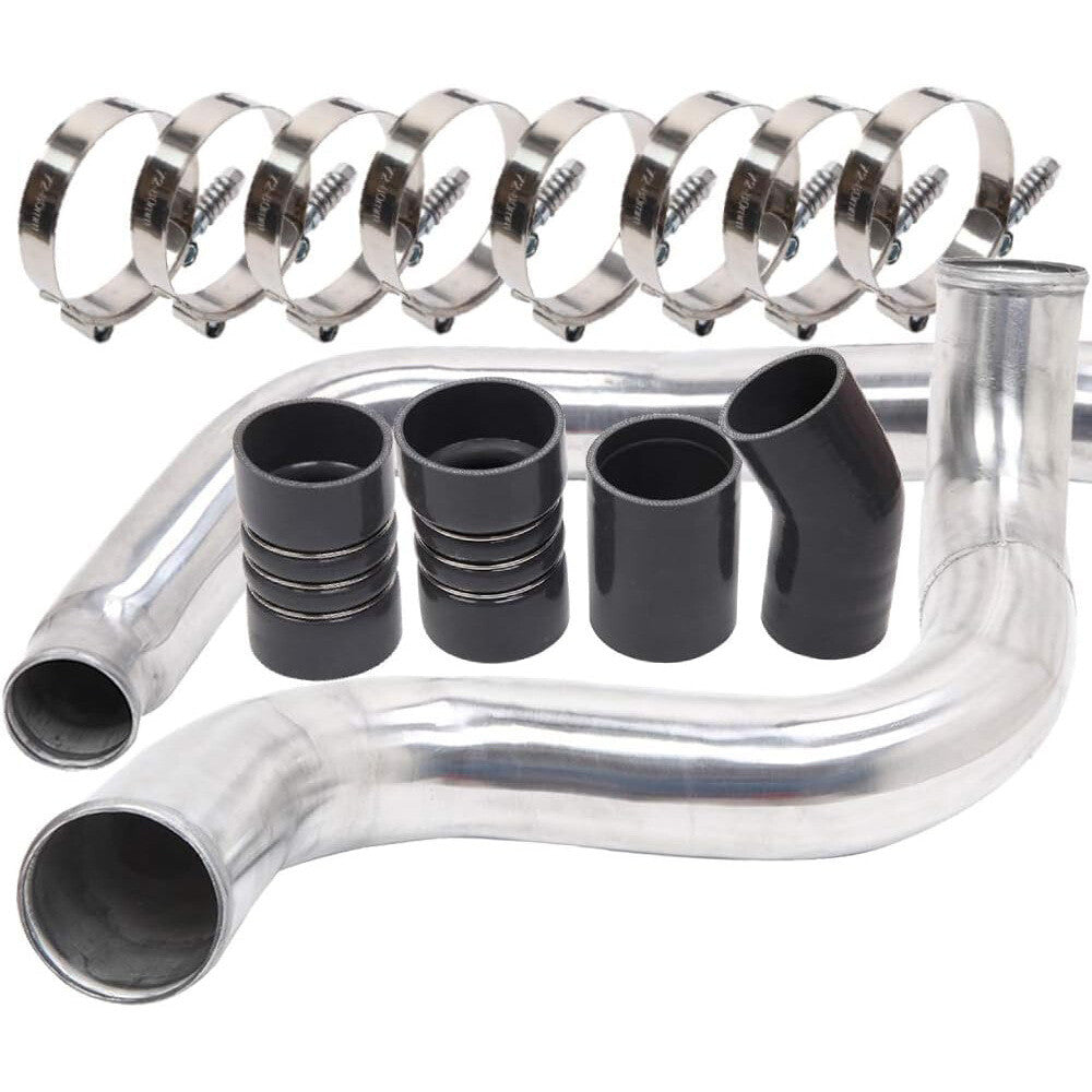 Turbo Intercooler Piping Kit Silicone Clamp Aluminum for Ford 03-07 F-250 Silver