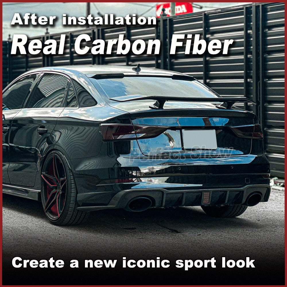 Fit for Audi RS3 8V Sedan 2017-2019 REAL CARBON Rear Bumper Diffuser Spoiler Lip