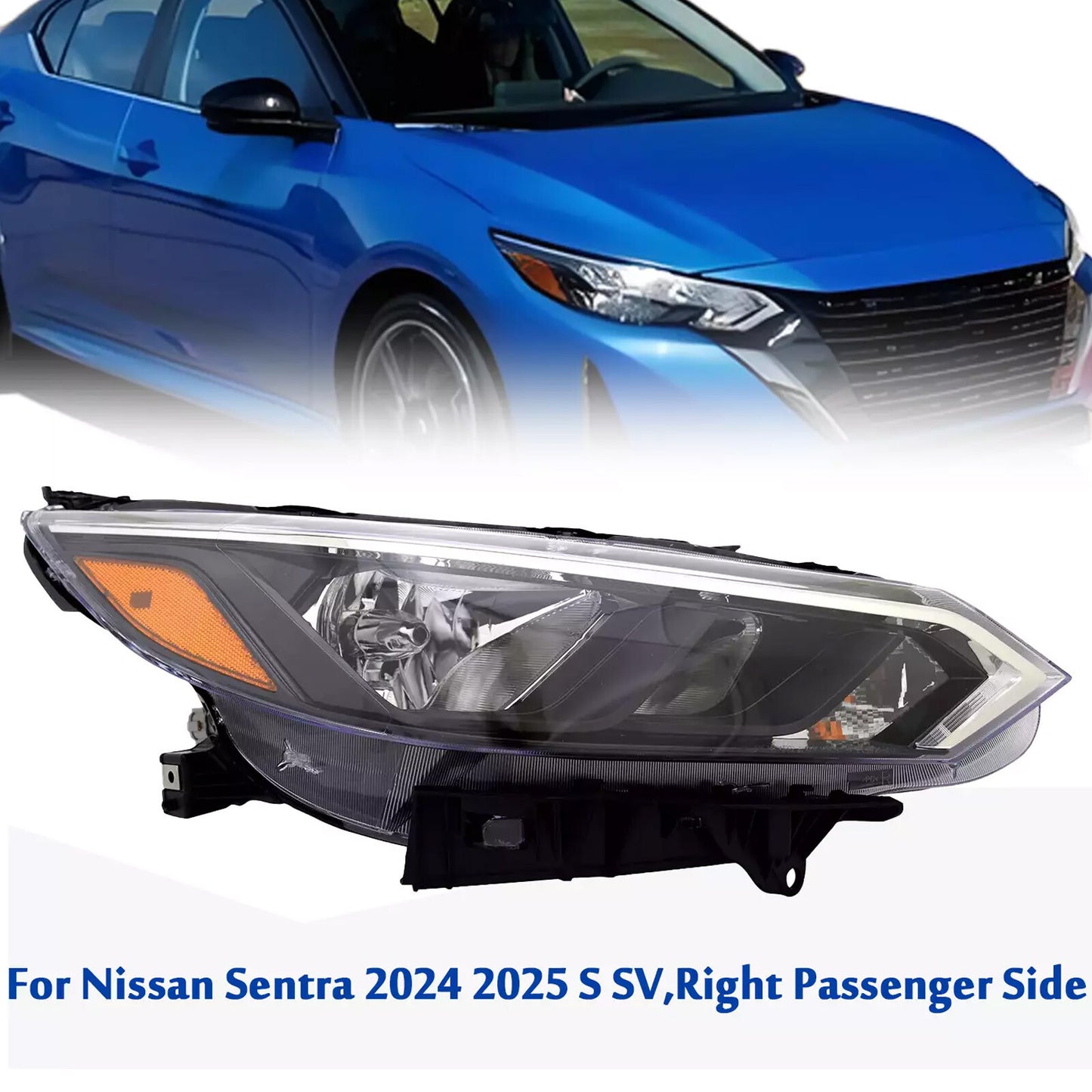 Right-side halogen headlight compatible with for Nissan Sentra S/SV 2024-2025 models (new).