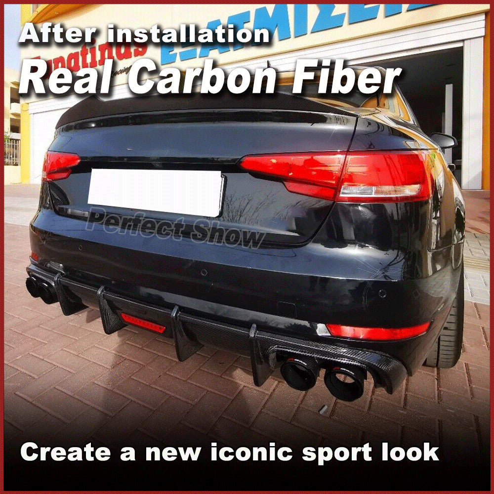 REAL Carbon Rear Bumper Diffuser Lip Spoiler Bodykit Fit for Audi A4 2017-2019