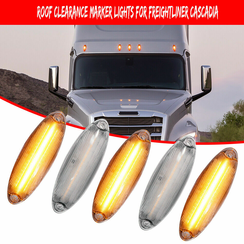 5-Pack Yellow LED Roof Clearance Marker Lights for 2008+ for Freightliner Cascadia - v