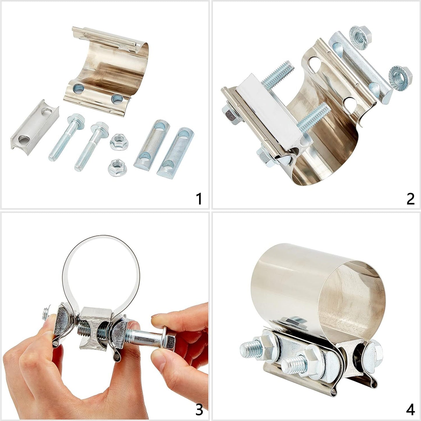2.5-inch Butt Connector with Clamp, Exhaust Muffler Clamp, 2X Exhaust Pipe Clip