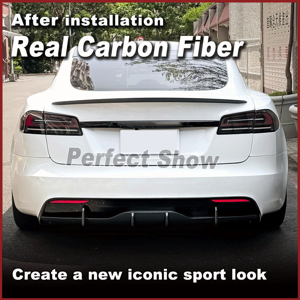 Fit for Tesla for Model S Plaid 2021-2023 Real Carbon Fiber Rear Bumper Diffuser Lip
