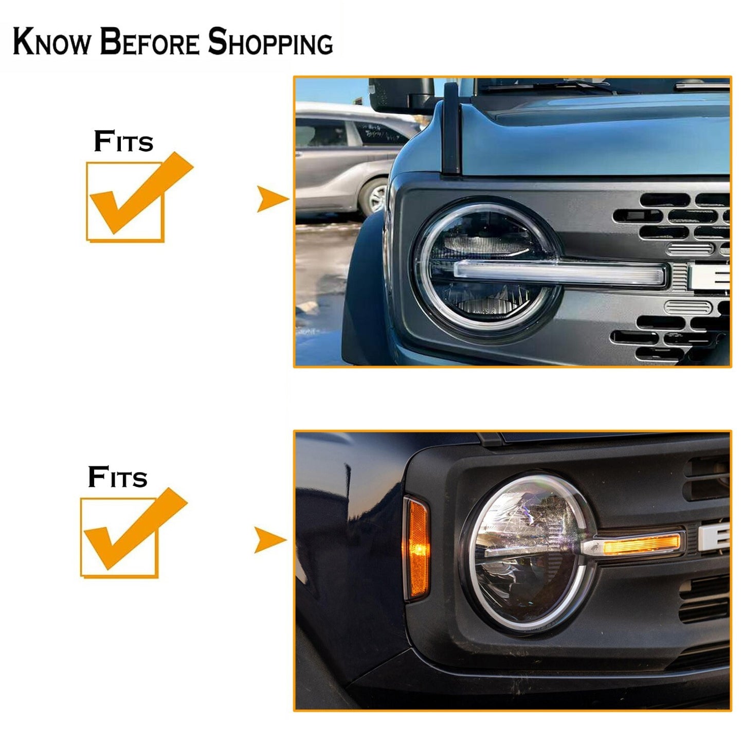 Black Front Headlight Cover Trim Lamp Hoods Guard for Ford Bronco 2021 2022 2023