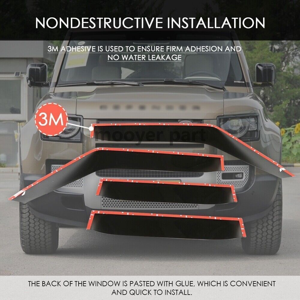 4p for Defender 110 2020-2024 Black Window Vent Visor Sun Rain Deflector Guard