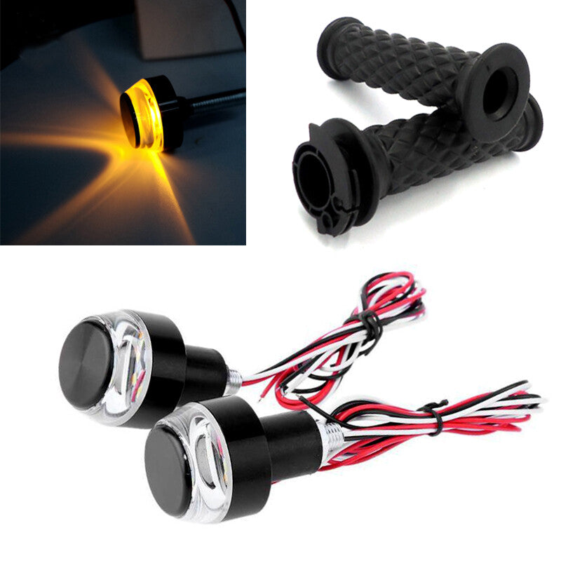 2-Piece Motorcycle Handlebars 22mm Stick End with LED Turn Signal Indicators n