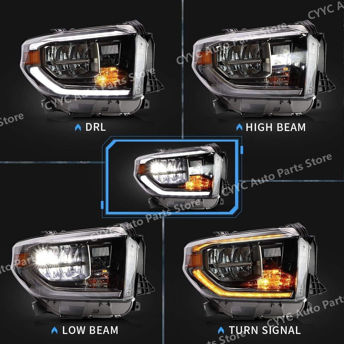 2Pcs Full LED Headlights for Toyota Tundra 2014-2021 w/Sequential Turn Signlas