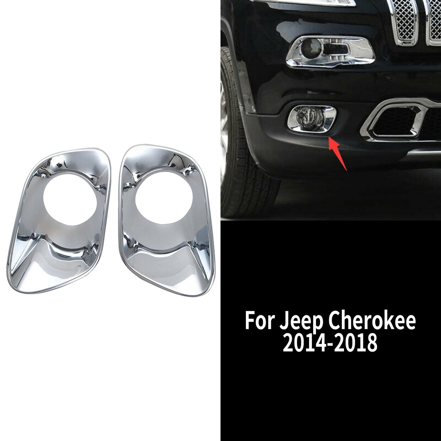 Pair Front Fog Lamp Light Cover Trim fit for Jeep Cherokee 2014 2015-2018 Chrome AT