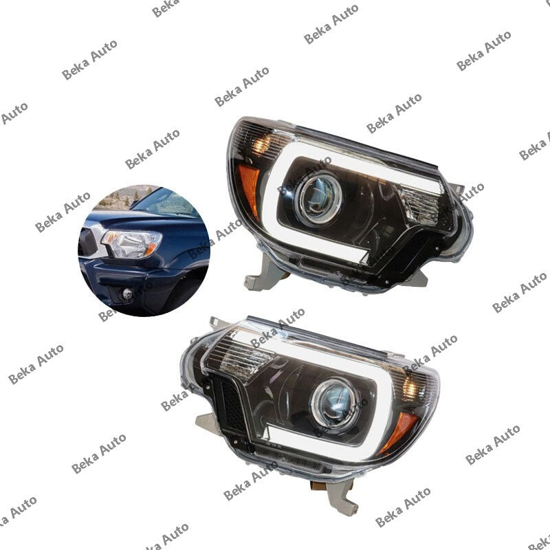 One pair of black LED C-bar headlights suitable for 2012-2015 for Toyota Tacoma models.