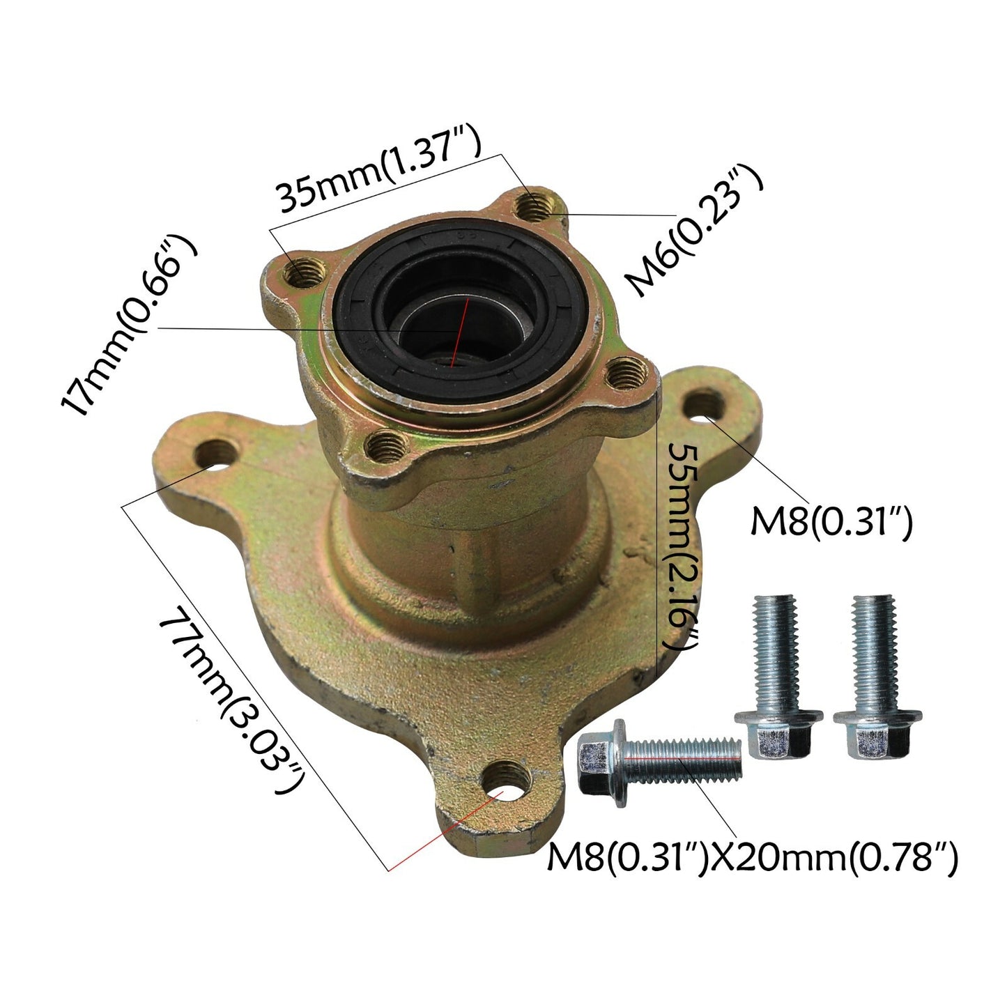 Lug Front Wheel Hub Steering Spindle Brake Caliper ATV Go-Kart Quad 110 125cc