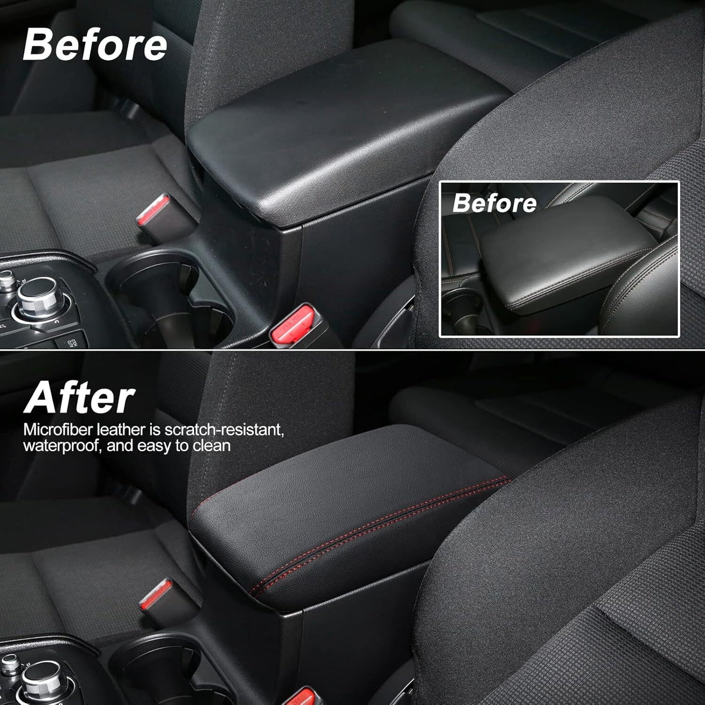 Red-stitched leather center console cover/armrest cover for 2018-2024 for Mazda CX-5 cars. n