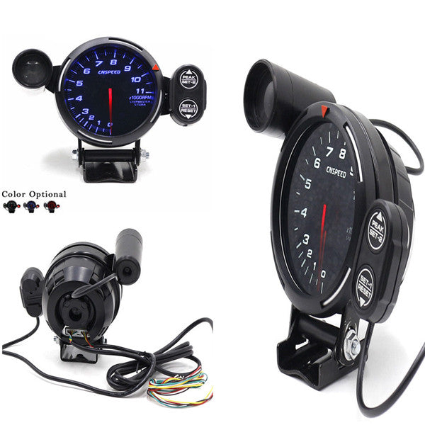 3.5-inch automotive tachometer kit with LED automatic shift indicator and stepper motor for tachometer readings.