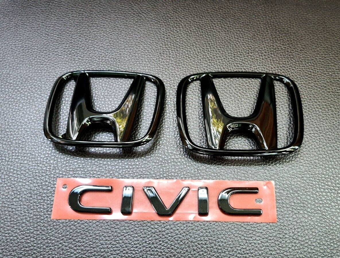 SET FOR H +1 for CIVIC FE BLACK GLOSSY LOGO EMBLEM for HONDA for CIVIC FE 2021-24