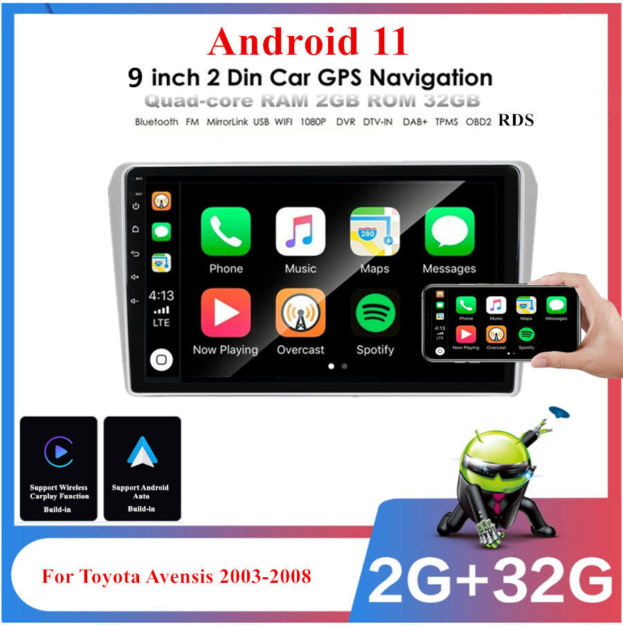 9-inch Android 11 radio, GPS navigation, WiFi, supports Avensis CarPlay. (03-08-) n