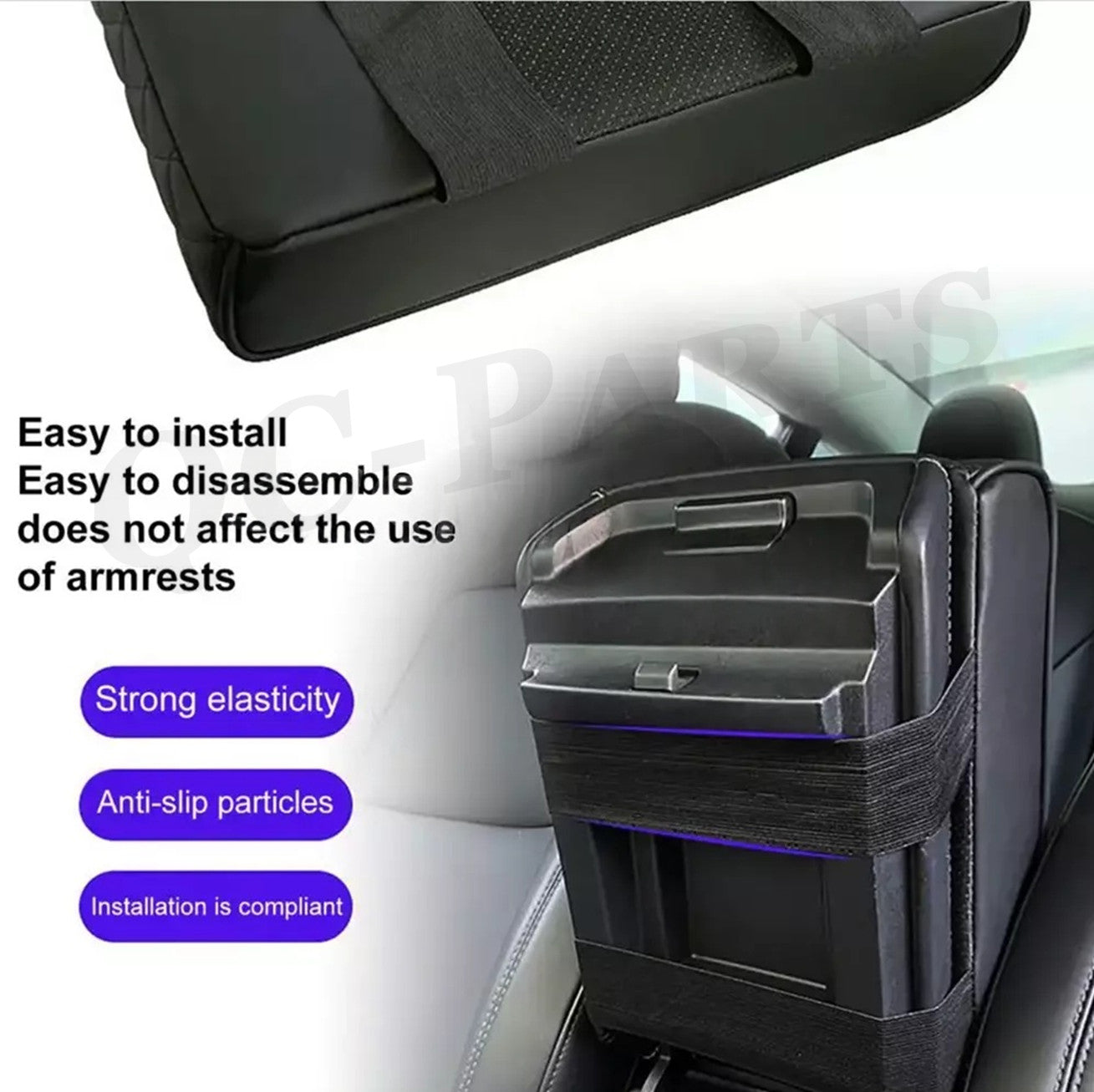 Black armrest cushion protective cover, center console box backrest cushion protective accessory for cars.