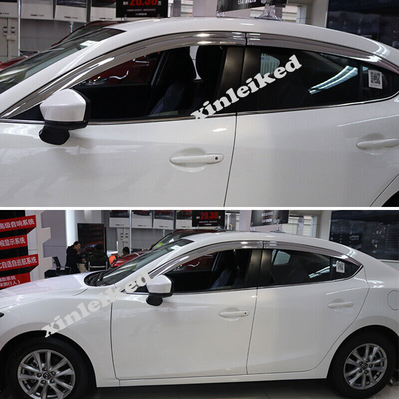 for Mazda 3 Sedan 2014-2018 silver Window Visors Sun Rain Guard Vent Deflectors