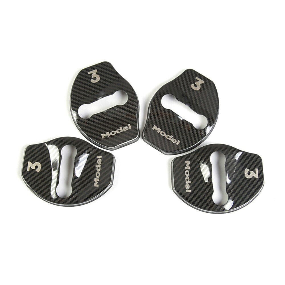 for Tesla Model 3 Accessories Door Latch Lock Cover Protective Carbon Fiber 4PCS