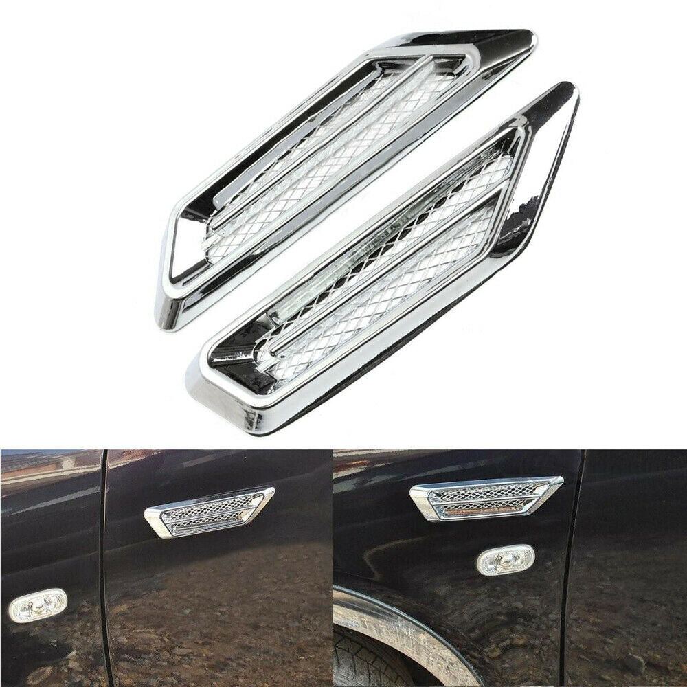 2x Universal Chrome Car Car Air Flow Fender Side Vent Sticker Decor Accessories