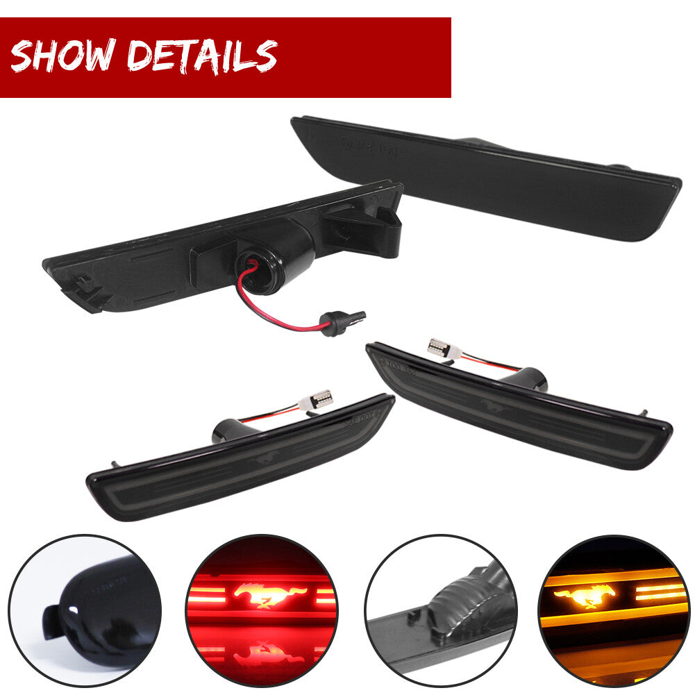 For 10-14 for Mustang Smoked Pony LED Front Amber and Rear Red Side Marker Lights - v
