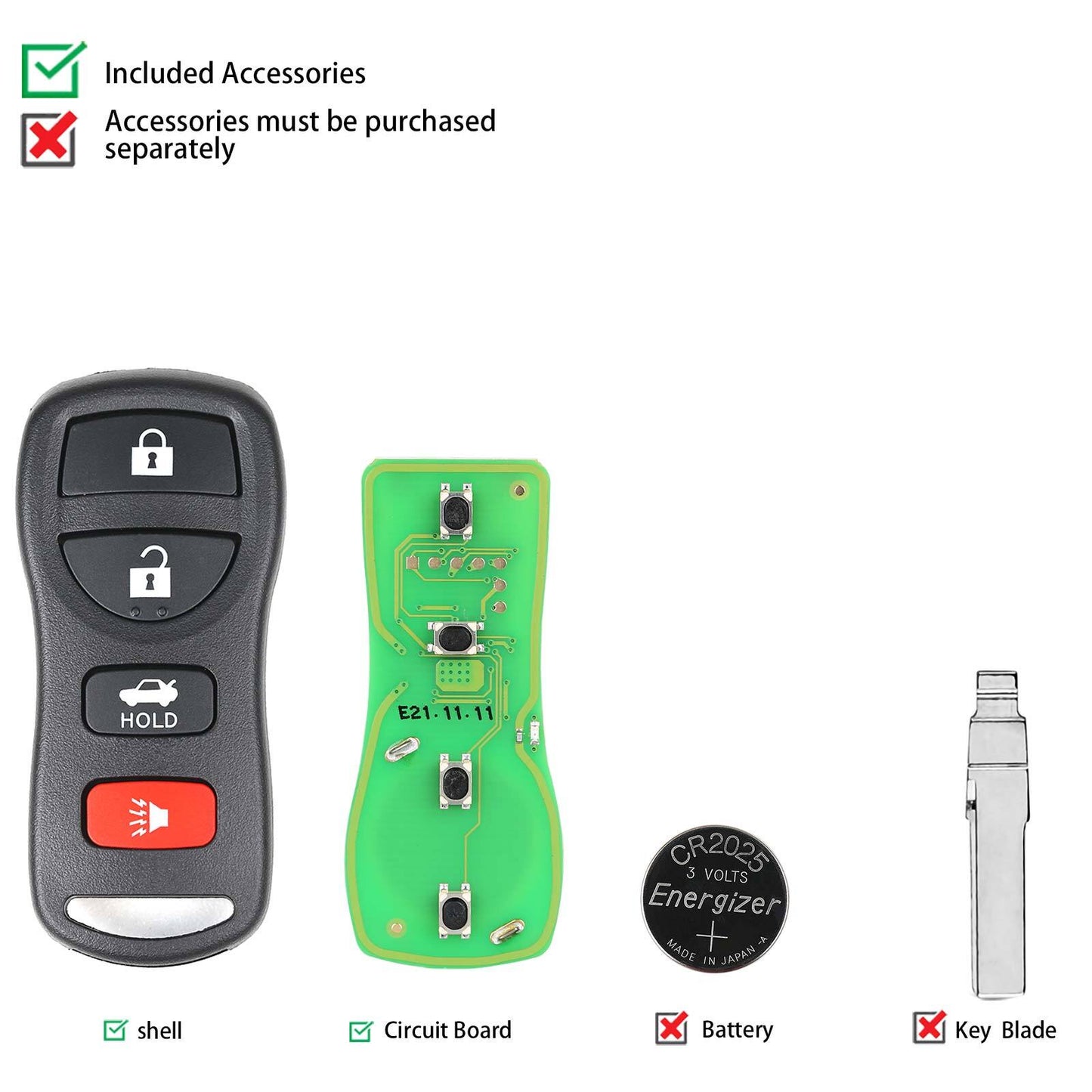 5Pcs Universal Wire Remote Key for Nissan Separate 4 Buttons XKNI00EN HK