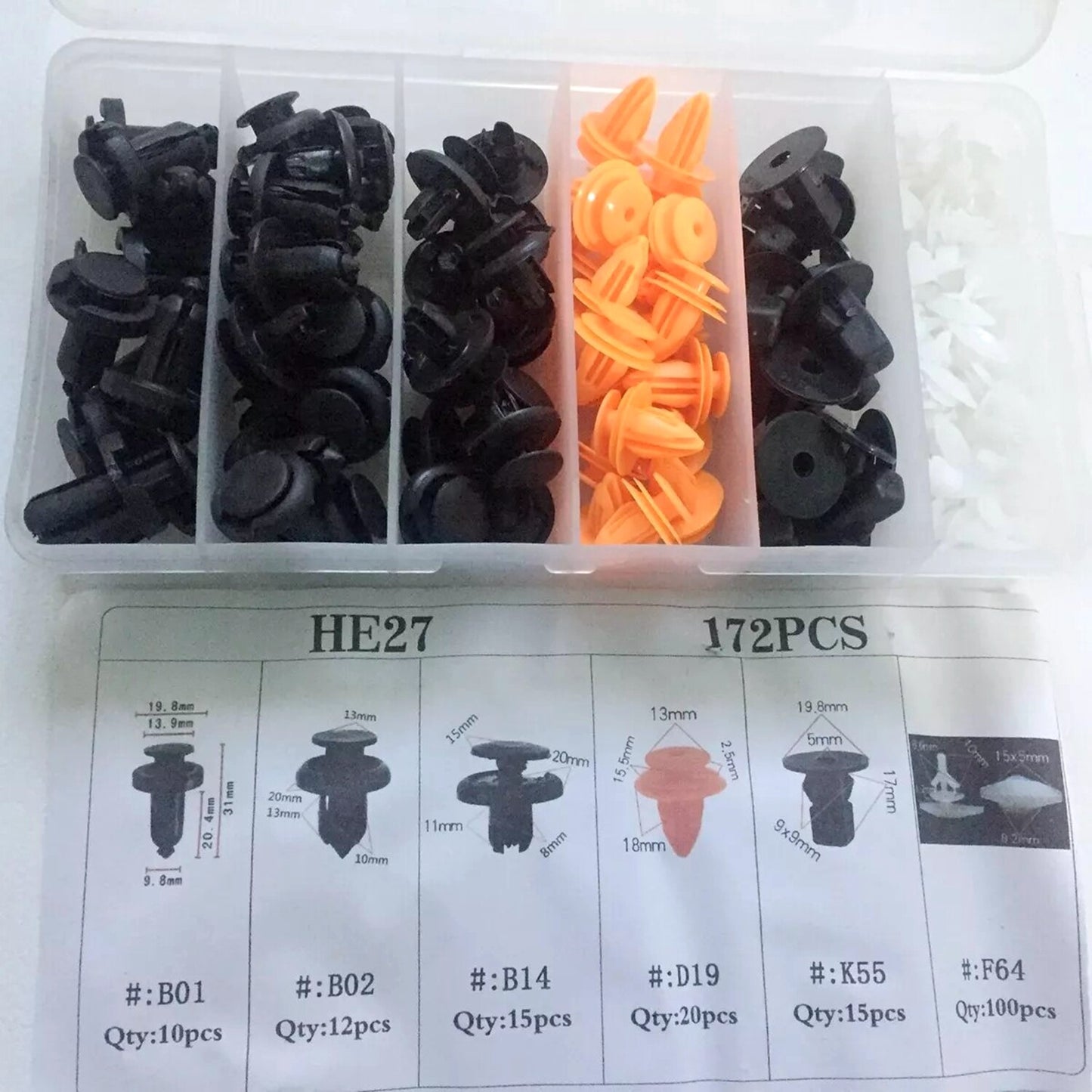 172Pcs Car Door Push Pin Rivet Trim Clips Panel Moulding Assortment for Honda