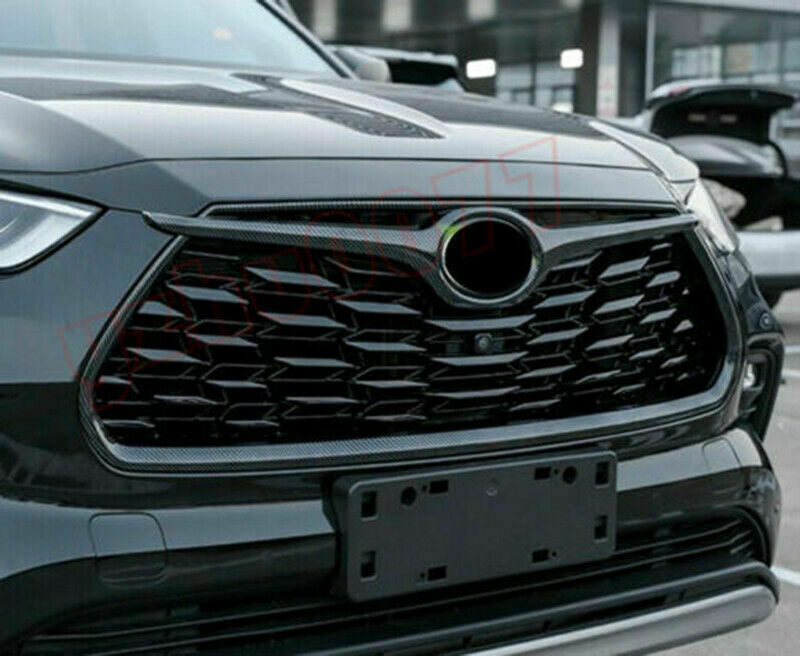 Carbon Fiber Color Front Grille Frame Cover Trim for Toyota Highlander 2020-2023