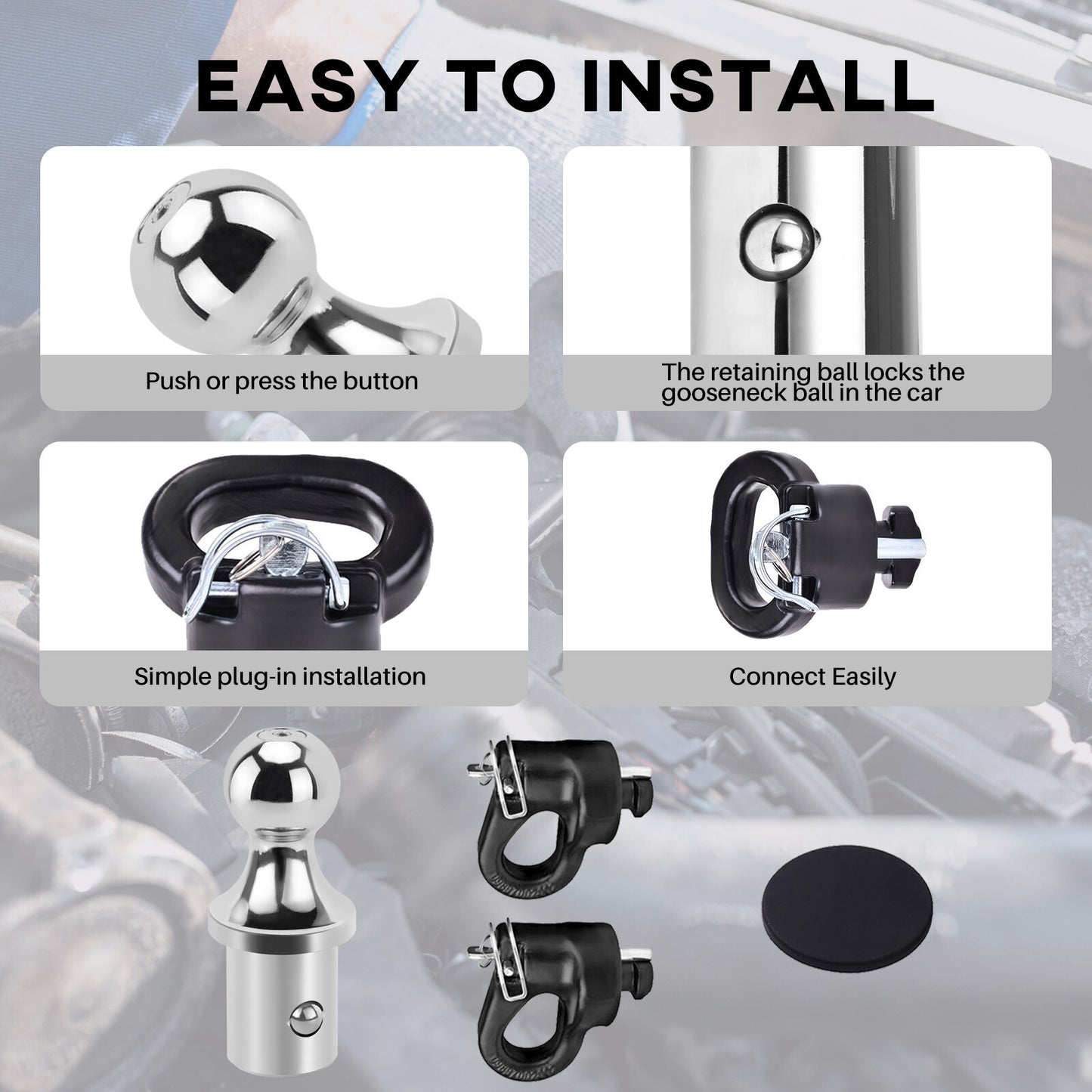 60618 Gooseneck Trailer Hitch Ball & Safety Chain Kit for Ram 2500 3500 2013-24 v