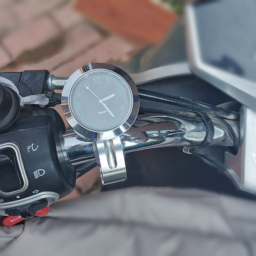 7/8in Motorcycle Hand Grip Bar Watch Mount 1in Handlebar Quartz Clock Waterproof Q