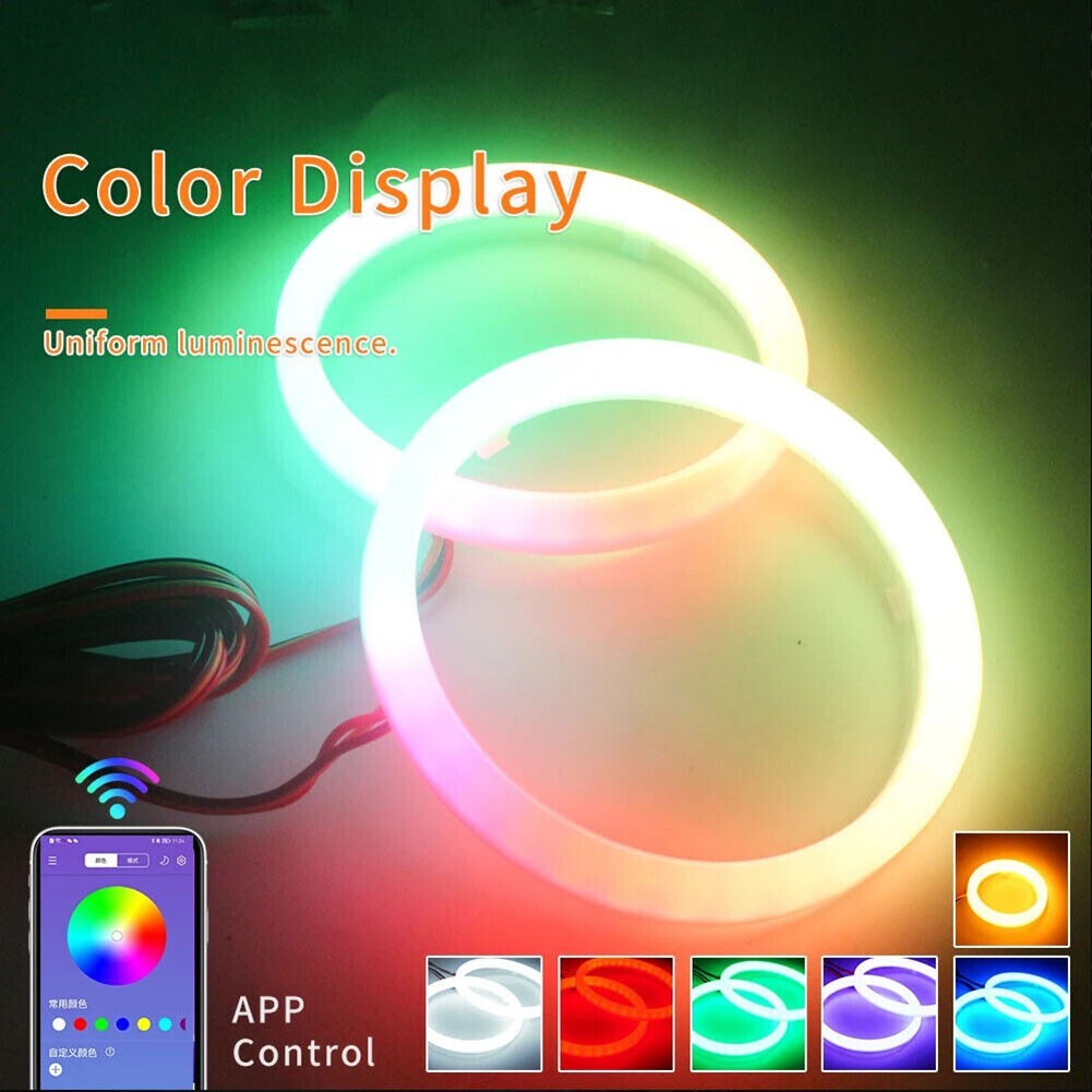 1Pair RGB 80MM LED Guide Eyes Rings for Car Headlight Retrofit v